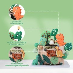 Dinosaur Cake Decorations Set,with Dinosaur Leaves Grasses Cake Toppers & Din…