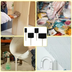 4-Pc 4-Size Foam Sponge Brushes w/ Wood Handles for Painting, Staining & DIY