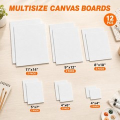 12-Pack Mixed Size Canvas for Painting, 2 of 4×4, 4×6, 5×7, 8×10, 9×12, 11×14…