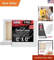 Square Stretched Canvas for Painting 12×12 inch Gallery Depth 1-1/2″ Thick, 3…