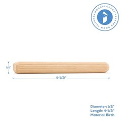Wood Dowel Pins 4-1/2 inch x 1/2 inch Fluted, for Furniture & Crafts|Woodpeckers