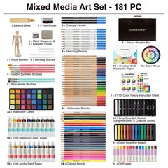 181 Pc Mixed Media Art Set In Exquisite Wooden Case Acrylic & Water Color Paints