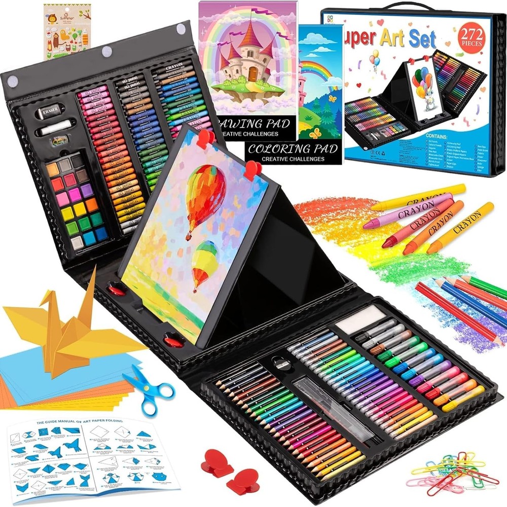 Art Supplies, 272 Pack Set Drawing Kit 16.1 x 12.6 x 2.4 inches, Black