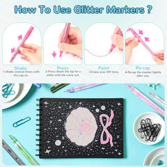 HOTU Glitter Markers Pen: 24 Sparkly Colors Metallic Marker 0.7mm Extral Fine Ti