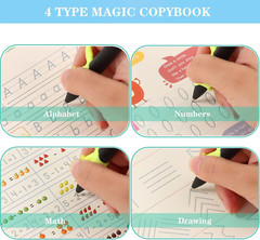 4 Pc Magic Grooved Practice Copybook,Reusable Grooved Writing Books,Handwriting