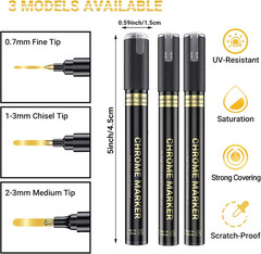 3Pcs Gold Liquid Mirror Chrome Markers, Permanent Reflective Metallic Gold Paint
