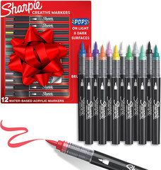 Creative Markers, Water-Based Acrylic, Brush Tip, Assorted Colors, 12 Count – Ar
