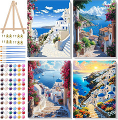 4 Pack Framed Paint by Numbers-Seaside Scenery Paint by Number Adult,Landscape P