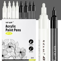 SFAIH Black & White Acrylic Paint Markers – 8 Pack 2-3MM Medium Tip & 0.7MM Extr