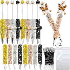 48 Pcs DIY Diamond Beadable Pen Kit – 16 Plastic Rhinestone Beaded Pens Bulk wit