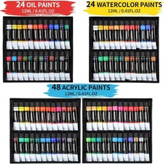179 Pcs Professional Art Painting Kit with Aluminum & Wood Easel Complete Set