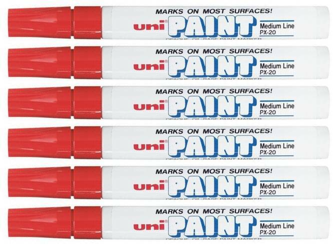 Uni-Paint 63602 PX-20 Oil-Based Permanent Marker, Medium Line, Red, 6-Pack