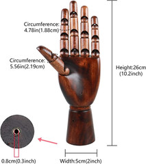 Wooden Hand Model for Artists, Articulated Mannequin Left Hand Figure, 10.2-inch