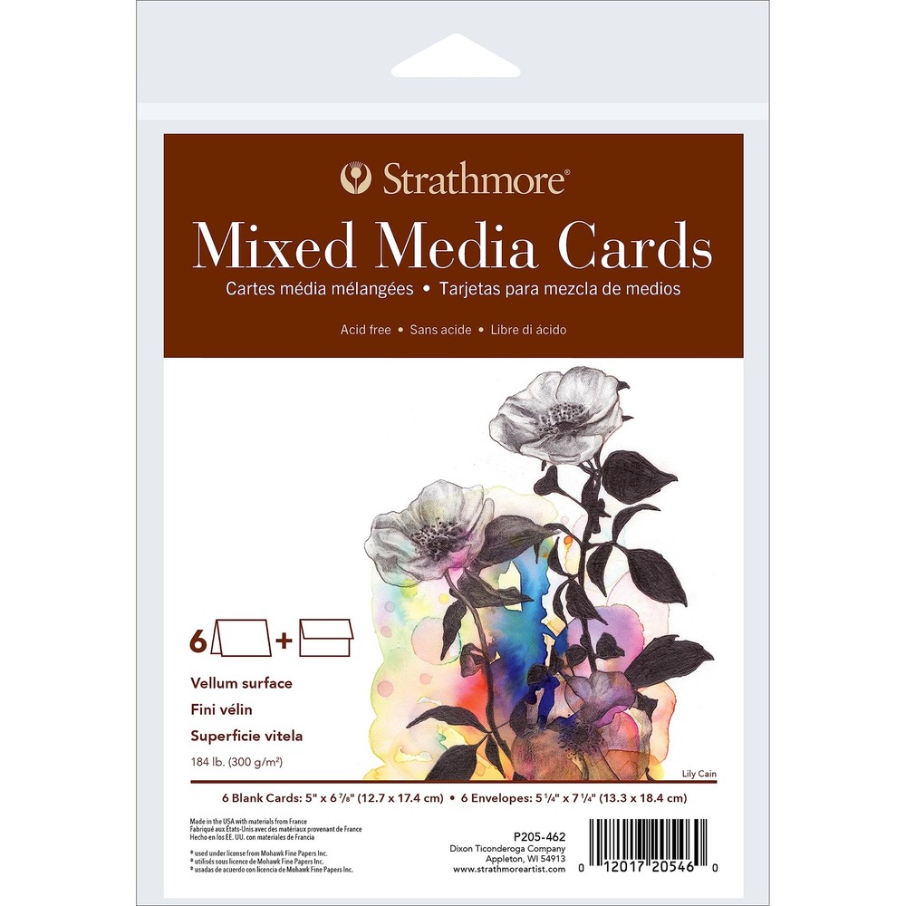 Strathmore 400 Series Mixed Media Cards, 5×6.875 inches, 6 5×6.875, White