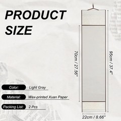 37.4″ x 8.7″ 2 Pcs Blank Hanging Scroll Paper Wood Rod, Light Gray