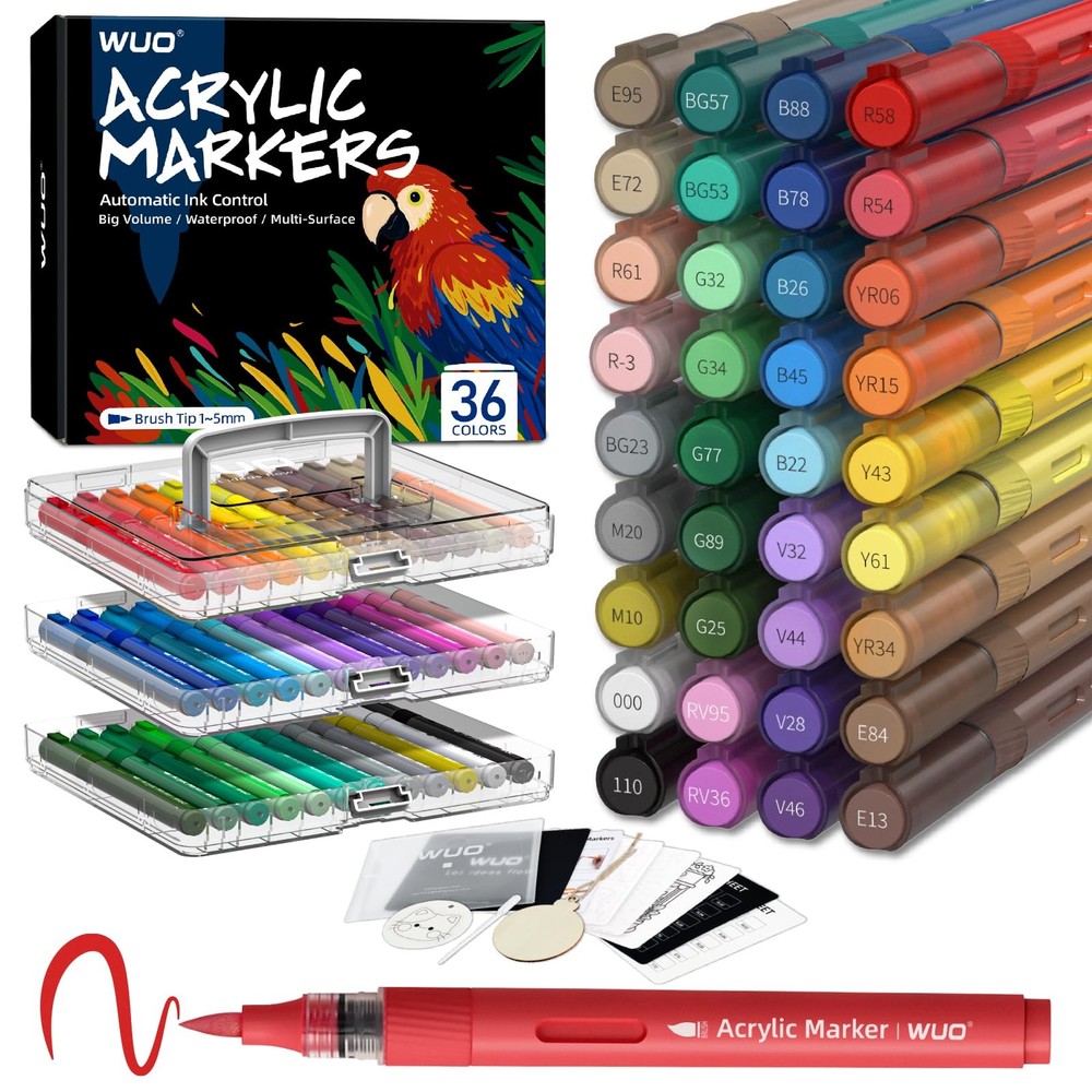 36 Colors Acrylic Paint Markers, Automatic Ink Control Brush Tip Pens, Water-…
