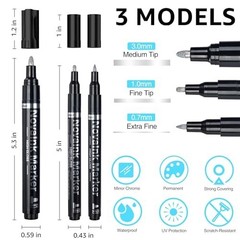 3Pcs Silver Liquid Mirror Chrome Markers Permanent Art Liquid Chrome Marker Set,