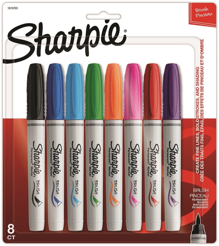 Sharpie 8 Assorted Brush Tip Permanent Markers 1810703 New In Pack