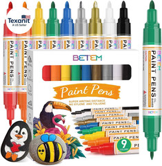 9 Count Dual Tip Oil Based Paint Markers Acrylic Paint Pens(0.7Mm & 3Mm), Perman