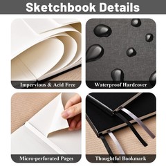 Hardcover Sketch Book 9″ x 12″, Sketchbook Drawing Pads, 160GSM Thick Smooth