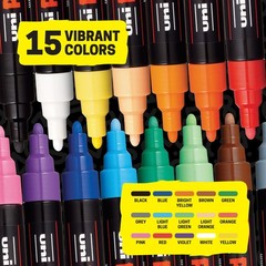 Posca Paint Art Markers, Set of 15 5M Medium 15 Count (Pack 1), Assorted