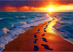 NXIKYO Sunset Beach Diamond Art Kits for Adults, Landscape 5D yellow#ZS011
