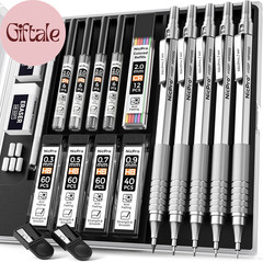 Metal Mechanical Pencil Set, 5 PCS Art Drafting Pencils 0.3, 0.5, 0.7, 0.9 Mm &