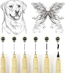 Micro Fineliner Set, 6 Pack Black Micro Fine Point Drawing Waterproof Archival I