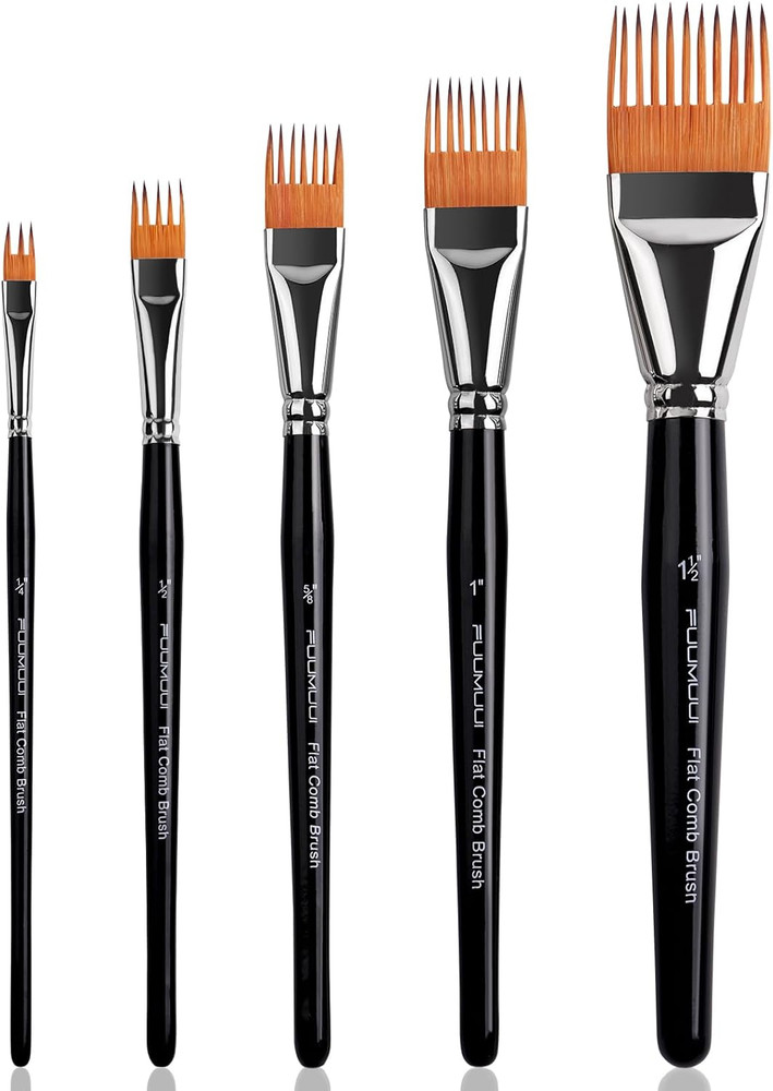 Grainer Brush Set–5Pcs Professional Flat Comb Brushes for Unique Texture Paintin