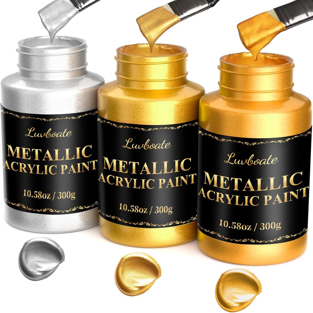 Acrylic Metallic Paint, 3 Colors 24k Gold & Bright Gold & Silver 31.75oz(900g…
