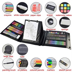 185 Pieces Double Sided Trifold Easel Art Set, Drawing Art Box with Oil Paste…