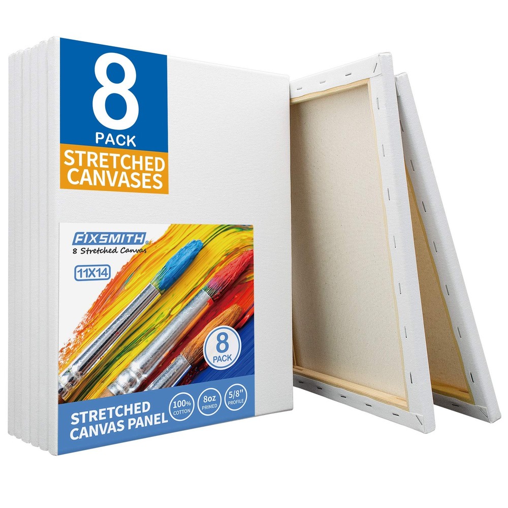 FIXSMITH Stretched White Blank Canvas 11×14 Inch, 8 Pack, Primed,100% Cotton…