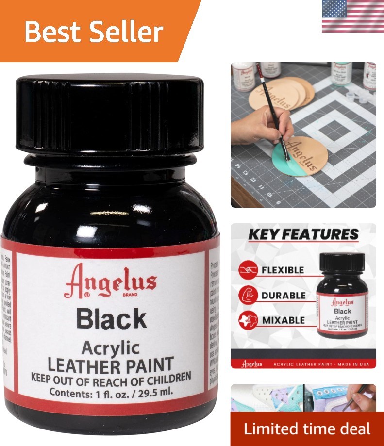 Professional Black Leather Paint, 1 Fl Oz – Washable & Fade-Resistant Finish