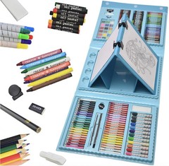185 Pieces Double Sided Trifold Easel Art Set, Drawing Art Box with Oil Pastels,