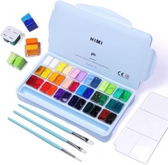HIMI Gouache Paint Set, 36 Colors x 12ml Twin Jelly Cup Design with 3 Paint