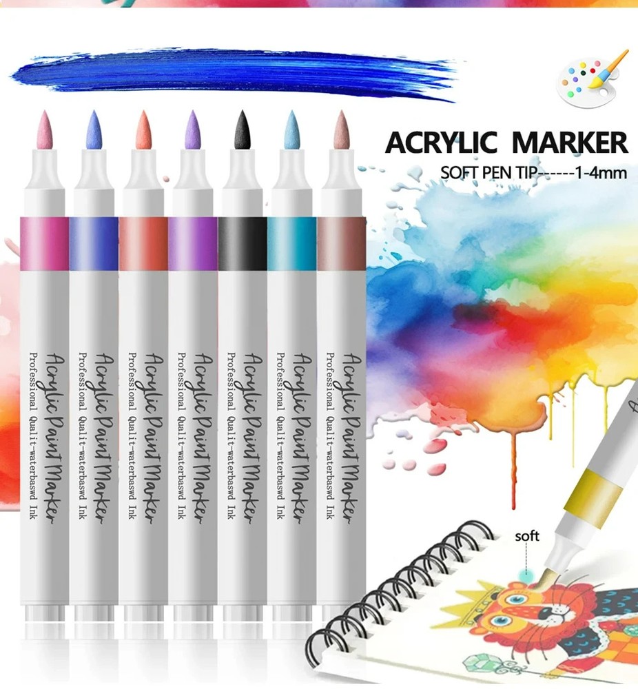 12 Colours Acrylic Paint Pens for Rock Painting Wood Ceramic Fabric Metal Canvas
