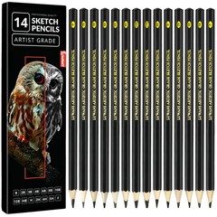 Luwans Drawing Pencils Set of 14 (B – 12B) Sketch 1 Count (Pack 14), Black