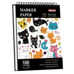 9″ x 12″ Marker Paper Pad, 100 Sheets Bleedproof Sketchbook for Alcohol Marke…