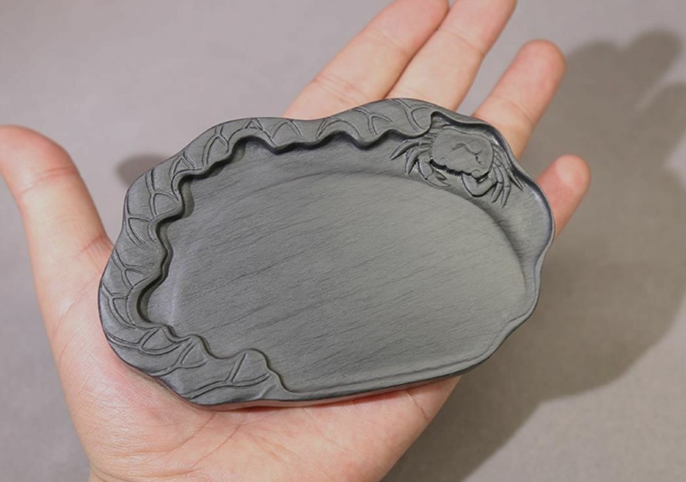 4.7” Natural Rock Pocket Lotus Crab Inkstone Inkslab Calligraphy Painting Tool