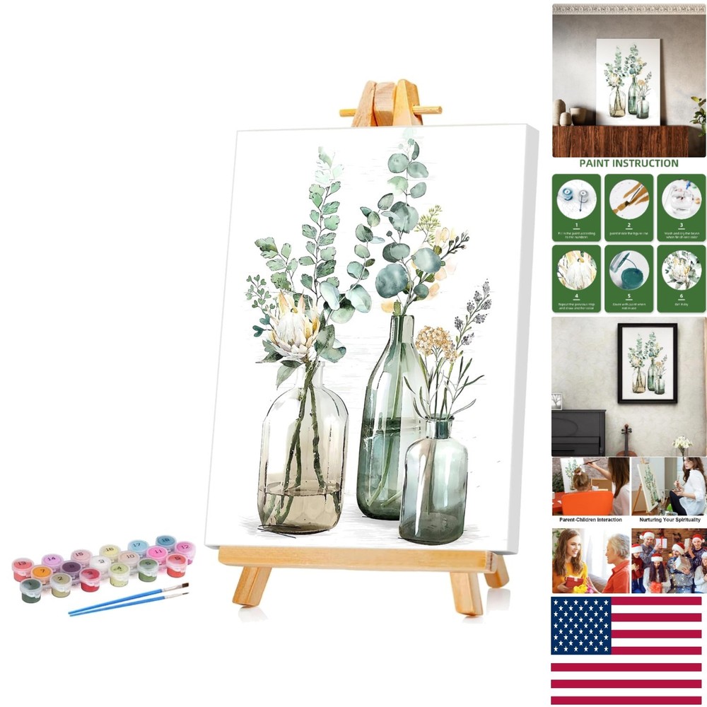 Framed Paint by Numbers Kit – Easy Acrylic Floral Art for All Ages, 8×12 Inch