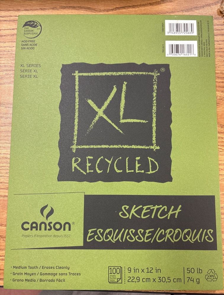 Canson XL Recycled Croquis Drawing Paper Pad 9″X12″-100 Sheets acid free