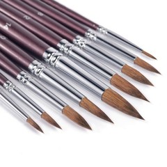 Sable Watercolor Brushes, #0, #2, #4, #6, #8, #10, #12, #14, #16, Brown
