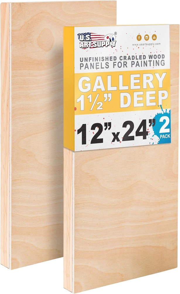 12″ X 24″ Unfinished Cradled Wood Panels for Painting, Gallery 1-1/2″ Deep (2 Pa