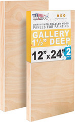 12″ X 24″ Unfinished Cradled Wood Panels for Painting, Gallery 1-1/2″ Deep (2 Pa