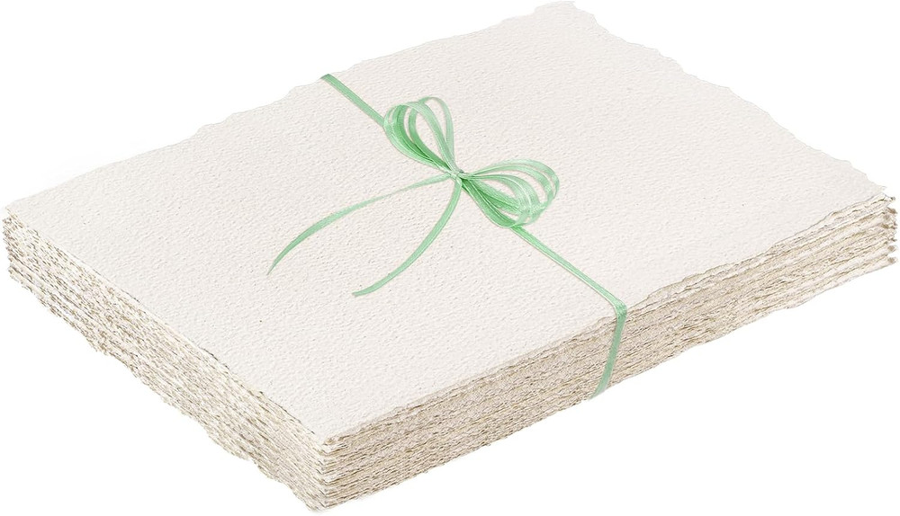 50 Sheets Deckled Edge Paper 4 X 6Inch, 160 GSM Handmade Paper Rough/Textured Wa