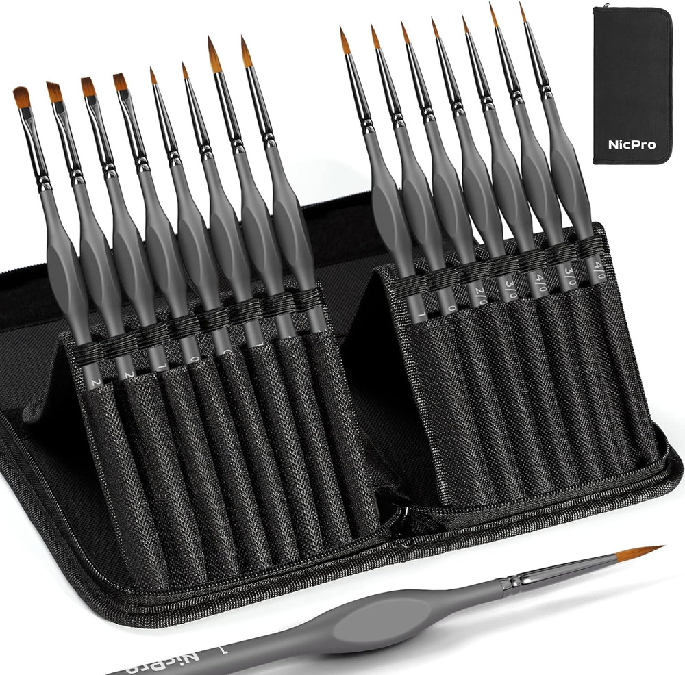 15 Pack Miniature Painting Set, Fine Detail Paint Brushes for Models, Acrylic Wa