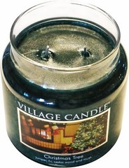 Village Candle Christmas Tree Large Glass Apothecary Jar (26 oz), Green