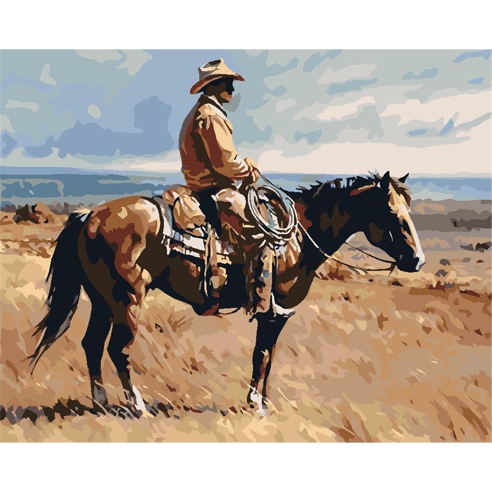 Grazing Cowboy Paint by Numbers for Adults DIY Canvas Oil Painting 16×20 1PK