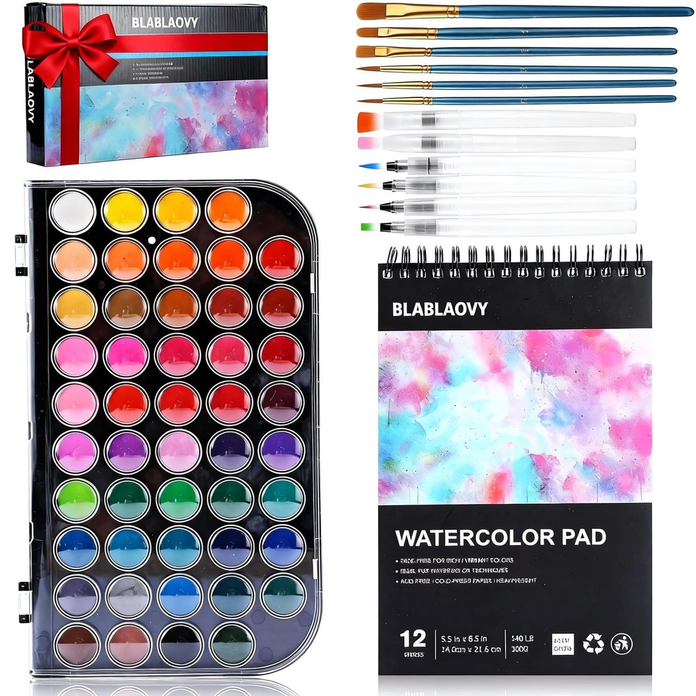 Watercolor Paint, 48 Colors Washable Paint Set, 6 Brush, 6 Refillable Water B…