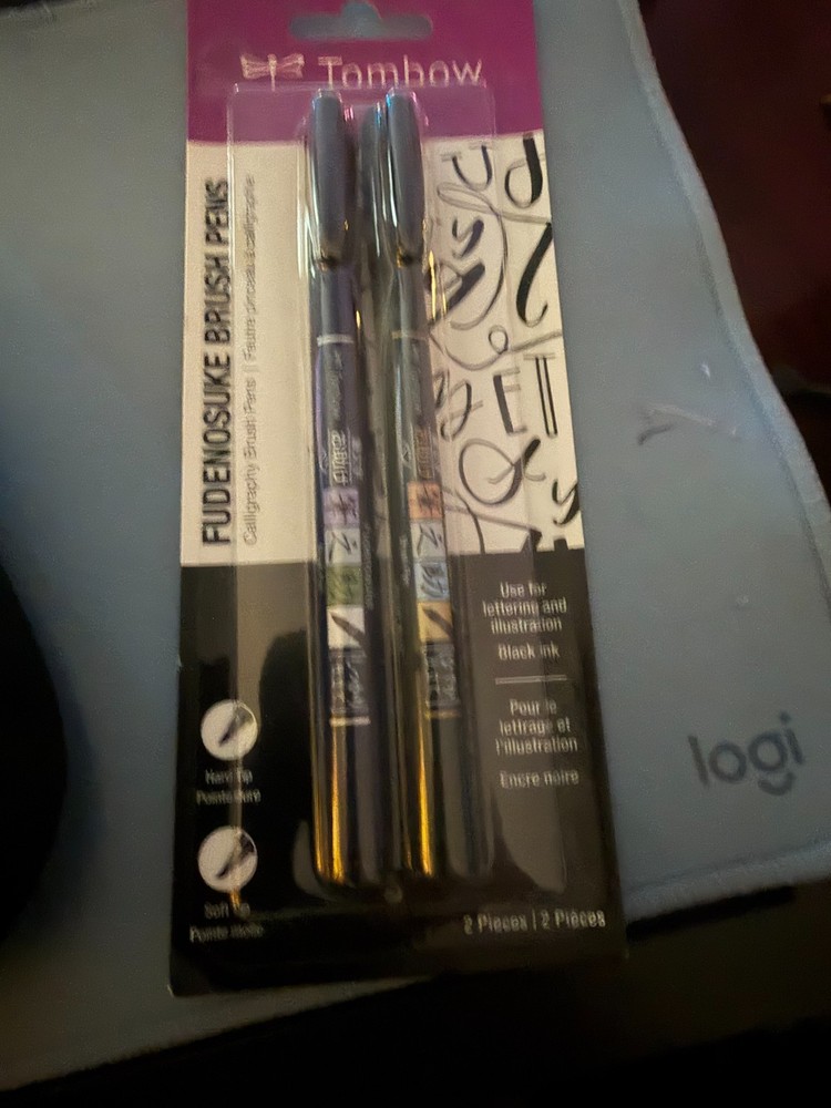 Tombow 62038 Fudenosuke Brush Pens, Hard and Soft Tip Brush Pens, Black, 2 Pack